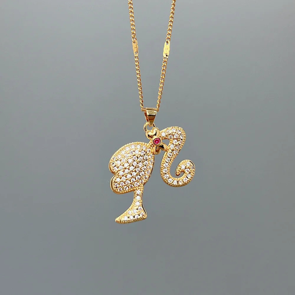 Big Girl Barbie Stylized Portrait Logo Necklace