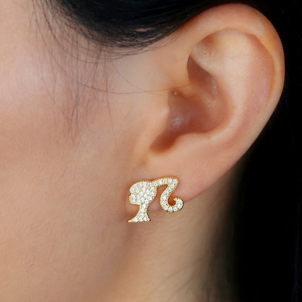 2023 Barbie Girl Inspired CZ Stud Earrings - Iced Out Fashion Earrings, Perfect for Barbie Movie Fans