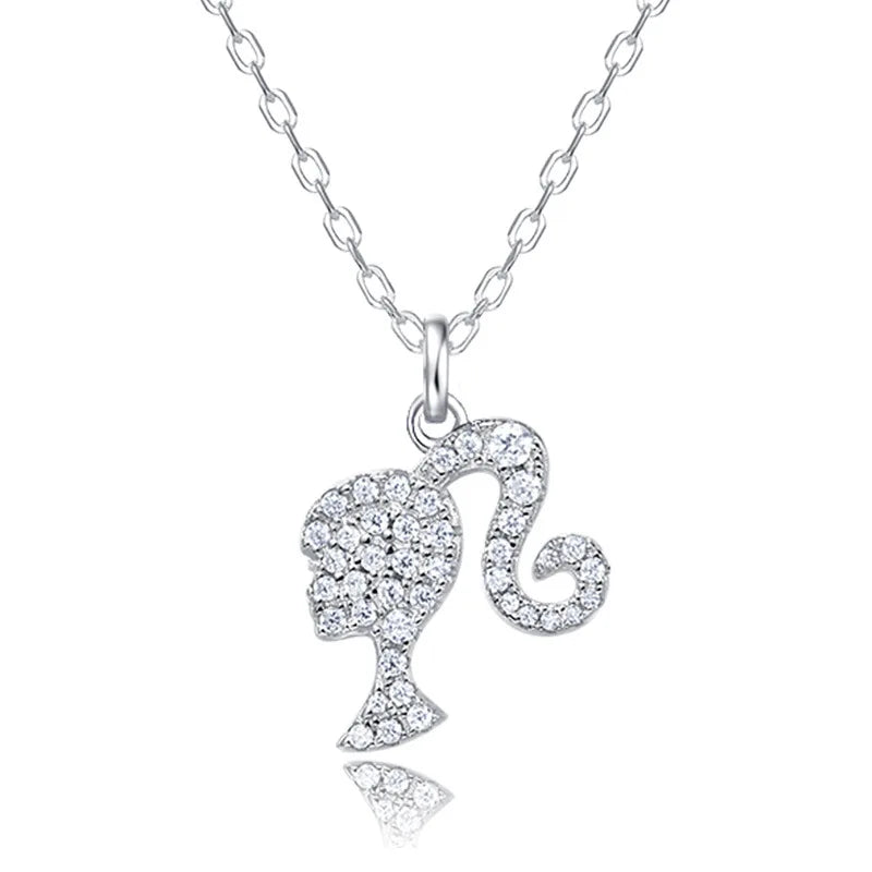 Barbiecore Silhouette White Sapphire Platinum Plated Pendant Necklace