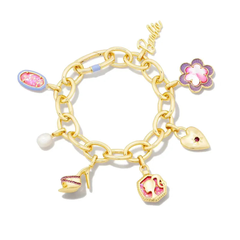 Gold Plated Barbie Charm Bracelet - Elegant 14K Fashion Jewelry for Girls