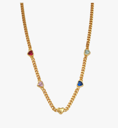 Ridge Heart Charm Necklace, 18ct Gold Plated, Barbiecore