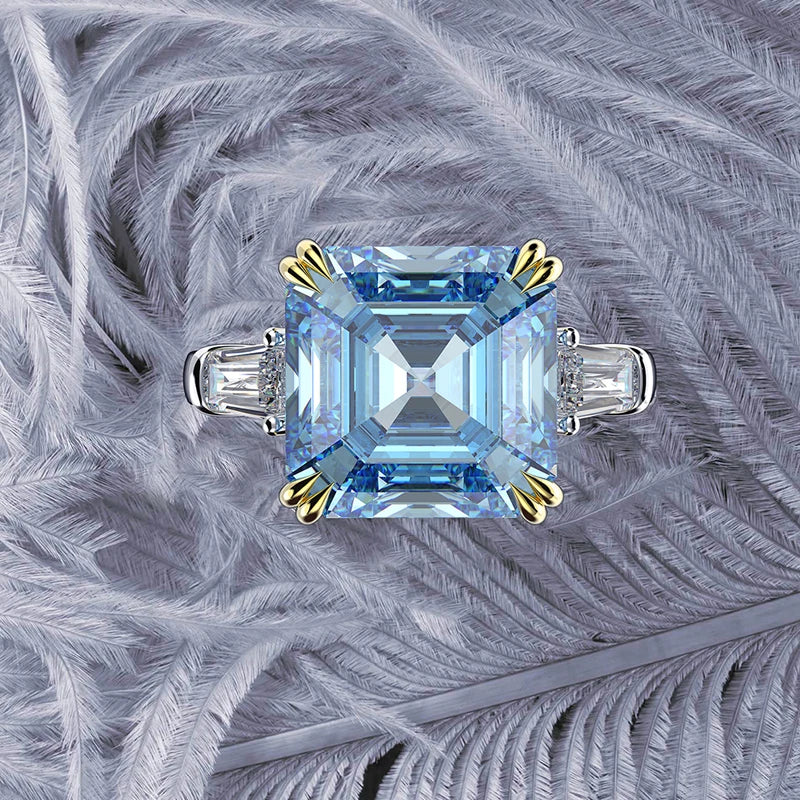 Classically Irresitible Moissanite Blue Diamond Cocktail Ring