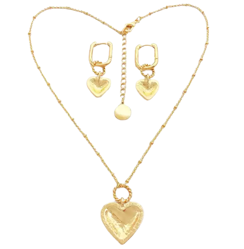 Ridge Heart Pendant Necklace and Earrings Set