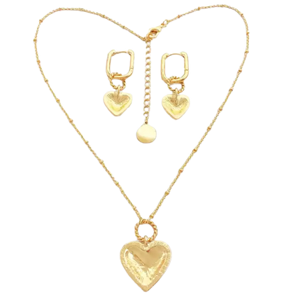 Ridge Heart Pendant Necklace and Earrings Set